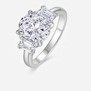 925 Sterling Silver Moissanite Ring For Women Luxury Three Stone Oval Cut Engagement Jewelry High Quality Polished Ring