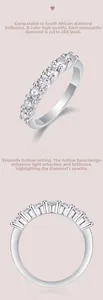 Detail of 925 silver moissanite eternity ring showing D color 3EX cut and hollow setting
