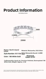 Detailed size specifications for 925 silver moissanite ring with 3mm width and 2mm band