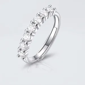 925 Sterling Silver Moissanite Band Ring For Women Elegant Round Seven Stone Inlaid Minimalist Jewelry Wedding Engagement Ring With GRA Certificate