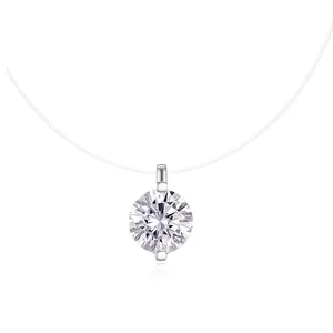 Minimalist 925 Sterling Silver Moissanite Mermaid Tears Pendant Necklace For Women Invisible Transparent Line Dainty Jewelry