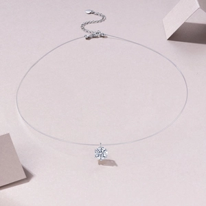 Exquisite 925 silver invisible line necklace with round cut moissanite pendant