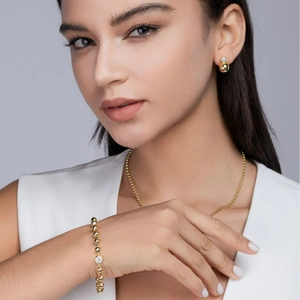 Elegant 925 silver gold beaded jewelry set with round moissanite for women