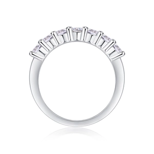 Polished 925 silver eternity ring with seven round-cut moissanite stones in prong setting