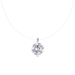 Minimalist 925 silver moissanite teardrop pendant on an invisible fishing line necklace