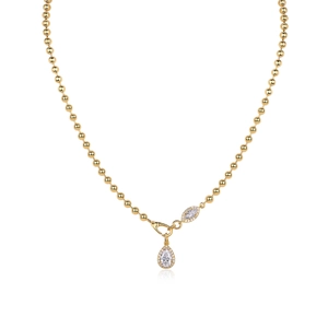 Elegant gold S925 silver beaded necklace with pear-shaped moissanite pendant
