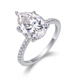 Bague luxueuse en argent S925 avec moissanite taille poire et anneau pavé de diamants