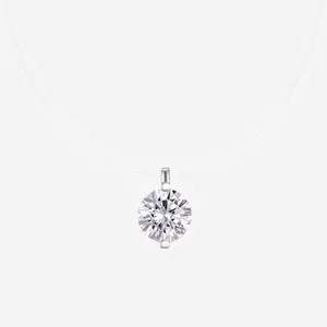 Elegant 925 Sterling Silver Moissanite Pendant Necklace For Women Mermaid Tears Invisible Transparent Fishing Line Floating Choker Fashion Jewelry With GRA Certificate