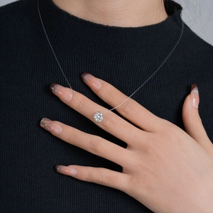 Exquisite moissanite pendant on invisible fishing line necklace for women