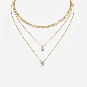 925 Sterling Zilver Moissaniet Gelaagde Halsketting Verguld Drievoudige Ketting Hanger Halsketting Elegante Mode Sieraden Voor Vrouwen