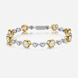 Bracelet Bulles en Argent Sterling 925 Moissanite Bicolore Or Argent Sertissage Clos Pierre Ronde Bijoux de Mode Élégants Avec Certificat GRA pour Femmes