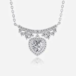Collier Pendentif Cœur en Argent Sterling 925 de Luxe Avec Moissanite Chaîne de Clavicule Bijoux pour Femmes