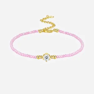 925 Sterling Silver Moissanite Beaded Bracelet For Women Gold Plated Colorful Rhinestone Faceted Bead Bracelet Jewelry Gift With GRA Certificate