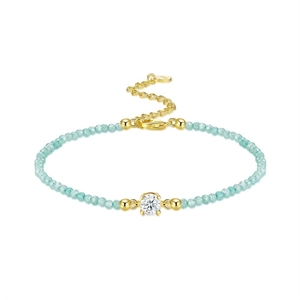 Elegant gold S925 silver bracelet with light green faceted beads and moissanite stone