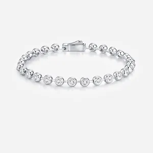 925 Sterling Silver Moissanite Tennis Bracelet For Women Unisex Minimalist Luxury Round Cut Sparkling Jewelry Gift