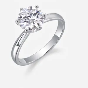 Classic 925 Sterling Silver Moissanite Ring For Women Round Brilliant Cut Six-Prong Solitaire Ring Elegant Commuter Jewelry With GRA Certificate