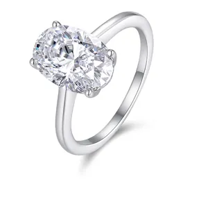 925 Sterling Silver Oval Moissanite Ring For Women Luxury Large Egg Shaped Solitaire Engagement Ring Fashion Fine Jewelry