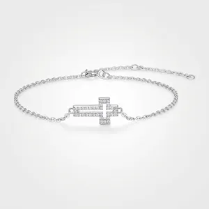 Bracelet Croix en Argent Sterling 925 Avec Moissanite pour Femmes Hommes Bijoux Religieux Incrustés de Moissanite Bracelet à Maillons Réglable Cadeau