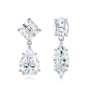 Elegant s925 silver water drop earrings featuring sparkling pear and marquise cut moissanite