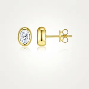 Elegant gold oval moissanite stud earrings in 925 sterling silver with a polished finish