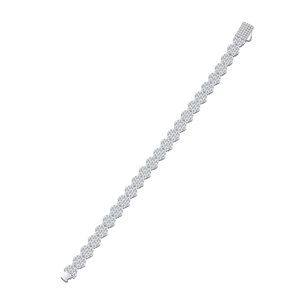 Elegant silver hexagonal pave bracelet with brilliant moissanite clusters on white base