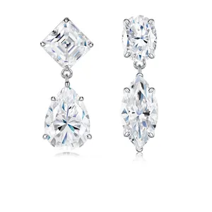 Luxury 925 Sterling Silver Moissanite Drop Earrings For Women Elegant Asymmetrical Geometric Water Drop Heart Shaped Earrings Jewelry Gift