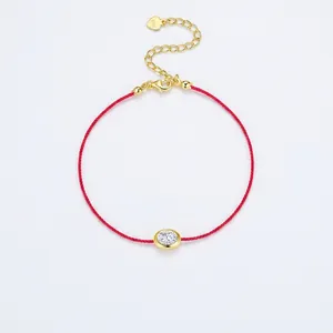 925 Sterling Silver Moissanite Bracelet For Women Minimalist Red Cord Hand Rope Elegant Oval Moissanite Bracelet Jewelry Gift
