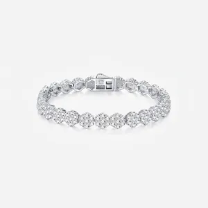 Luxury 925 Sterling Silver Moissanite Bracelet For Women Full Pave Flower Cluster Link Bracelet Fashion Jewelry Wedding Gift