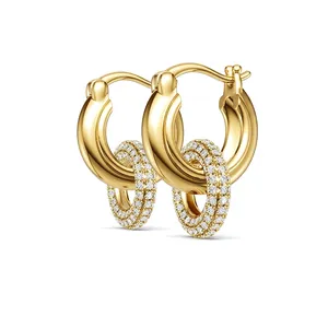 Orecchini a Cerchio in Argento Sterling 925 di Lusso con Moissanite Placcati Oro Geometrici Raffinati Pavé Gioielli da Donna