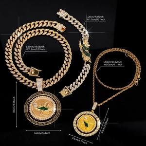 Set gioielli hip hop oro con catena cubana di cristalli, bracciale e ciondolo San Giuda