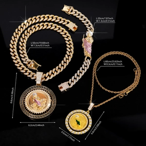 Set gioielli hip hop Saint Jude dorati con catena cubana ghiacciata e ciondolo