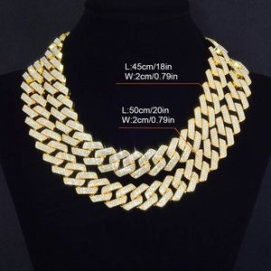 20mm vergoldete dreireihige Iced Out Cuban Link Halskette in 45cm und 50cm Längenoptionen