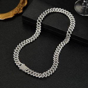 Luxurious 12mm silver cuban link chain with iced-out double row crystals for men and women