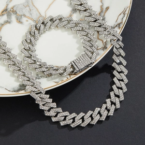 Hip Hop Iced Out Cuban Link Necklace Alloy Rhinestone Double Row Pave Jewelry For Men Women Party Cool Bling Chain Accessory