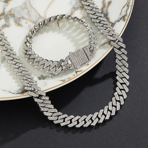 Hip Hop Double Row Rhinestone Cuban Link Chain Necklace Alloy Silver Iced Out Jewelry For Men Women Party Personality Gift