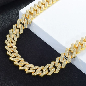 Luxuriöse 20mm dreireihige Diamant-Gold-Cuban-Kette mit hochglänzendem Finish