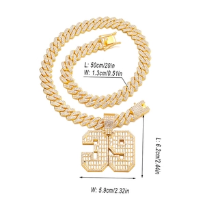 Collier hip-hop doré avec pendentif numéro 39 serti de diamants et chaîne cubaine