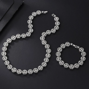 Iced Out Hip Hop Alloy Rhinestone Smiley Face Cuban Link Necklace And Bracelet Jewelry Set For Men Women Bling Streetwear