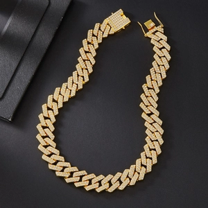 20mm gold-plated Cuban link chain with double-row micro-pave crystals and box clasp