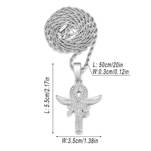 Detailed size specifications for silver Ankh cross necklace with Eye of Horus and crystals