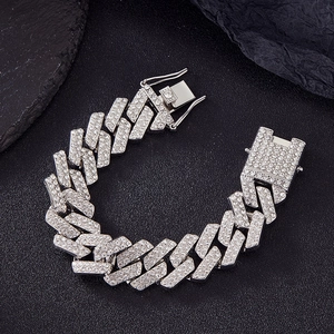 Macro view of 20mm Cuban link necklace with double-row crystals and secure box clasp