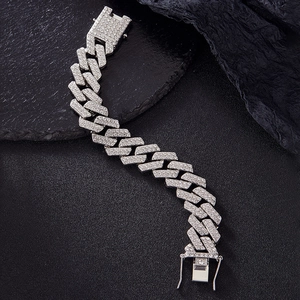 Macro detail of 20mm Cuban link chain with double rows of sparkling cubic zirconia