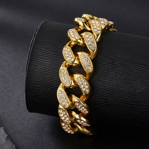 Grosse chaîne cubaine de 19mm plaquée or avec strass brillants style hip-hop urbain