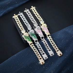 Hip Hop Legierung Panzerkette Armband Mit St. Judas Religiösem Porträt Anhänger Strass Eingelegt Emaille Schmuck Für Herren Damen