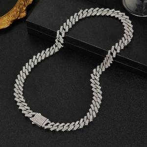 Chaîne cubaine argentée de 11mm avec strass scintillants, style hip hop haut de gamme