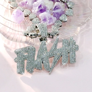 Hip hop Cuban chain with iced-out FLASH lightning pendant on purple crystal stones