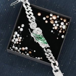 Hip Hop 12mm Gliederkette Armband mit St. Judas Anhänger und grüner Emaille