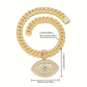 Hip hop Cuban link necklace with large iced out Evil Eye pendant in gold finish