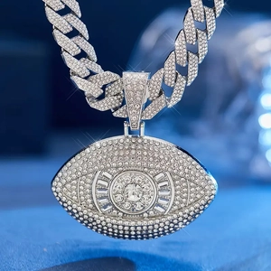 Hip hop evil eye pendant with iced out cuban chain encrusted with shiny white crystals