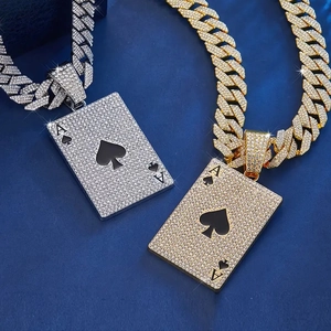 Hip Hop Ace Of Spades Poker Pendant Necklace Iced Out Rhinestone Alloy Cuban Link Chain Jewelry For Men Women Ace Pendant